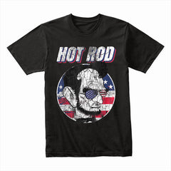 Hot Rod Abraham Lincoln T-Shirt – Patriotic Vintage Muscle Car & USA Flag Tee