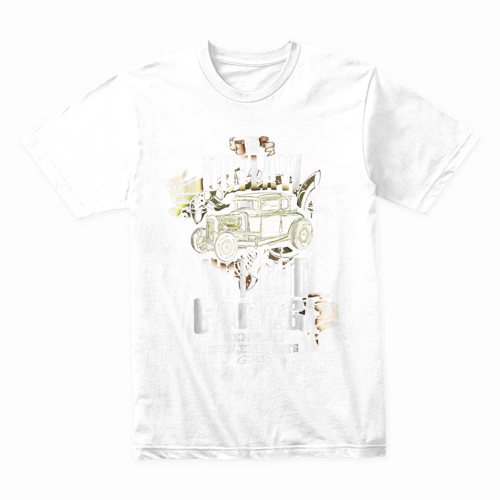 Outlaw Hot Rod Garage T-Shirt – Vintage Custom Car Tee for Gearheads & Auto Enthusiasts
