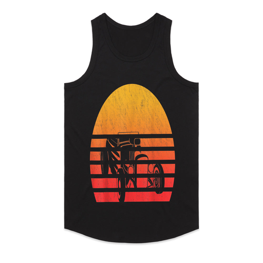 Vintage Retro Sunset Hot Rod T-Shirt – Classic Car Design with Bold Sunset Colors