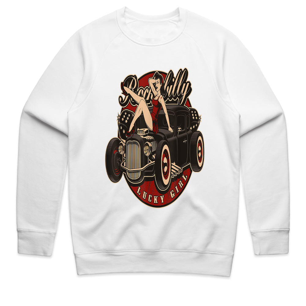 Rockabilly Lucky Girl Hot Rod T-Shirt – Vintage Pin-Up & Classic Car Retro Tee