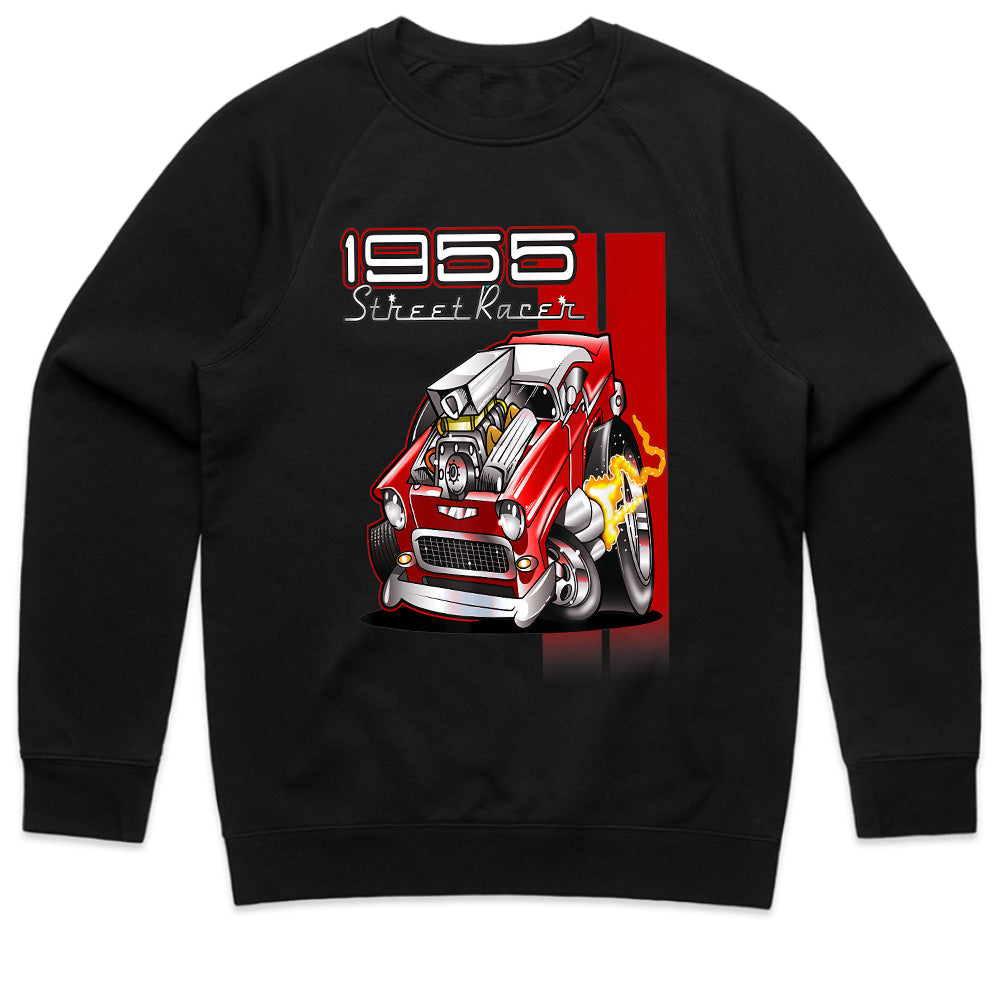 1955 Hot Rod Street Racer T-Shirt – Vintage 50s Muscle Car Cartoon Tee