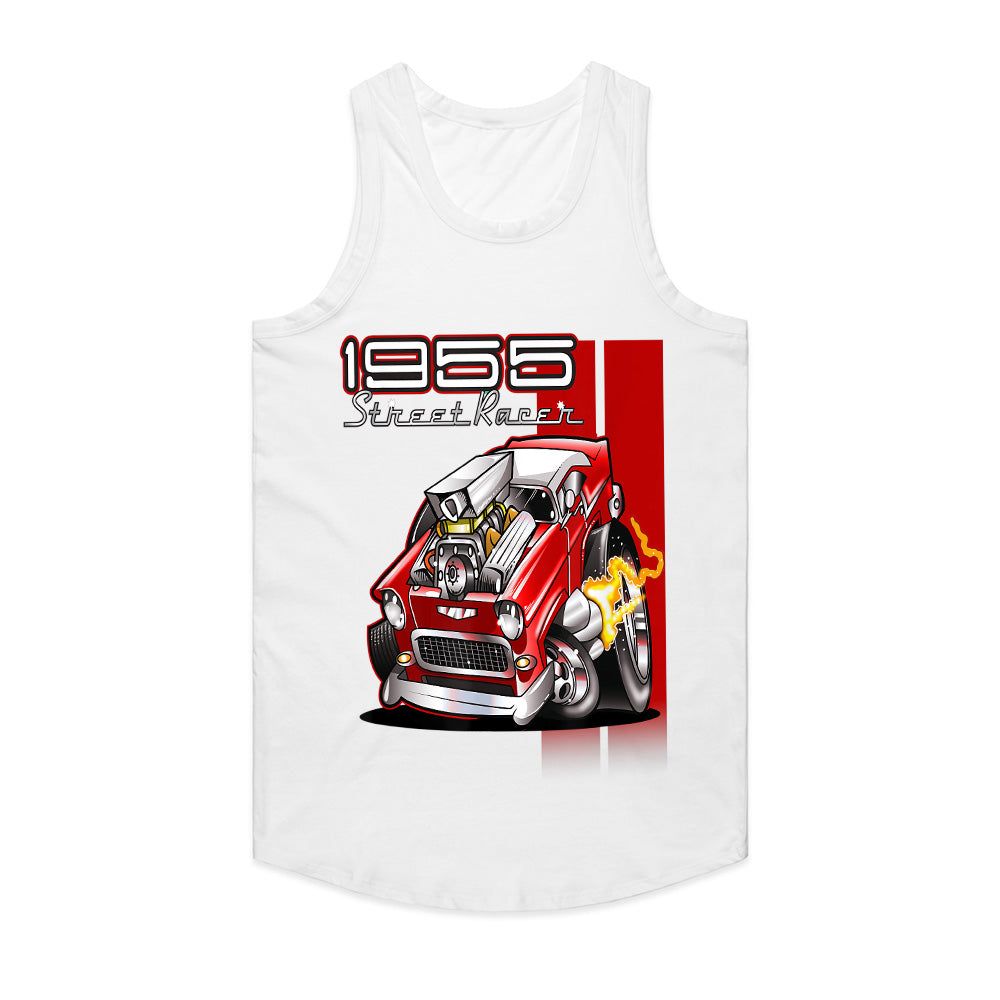 1955 Hot Rod Street Racer T-Shirt – Vintage 50s Muscle Car Cartoon Tee
