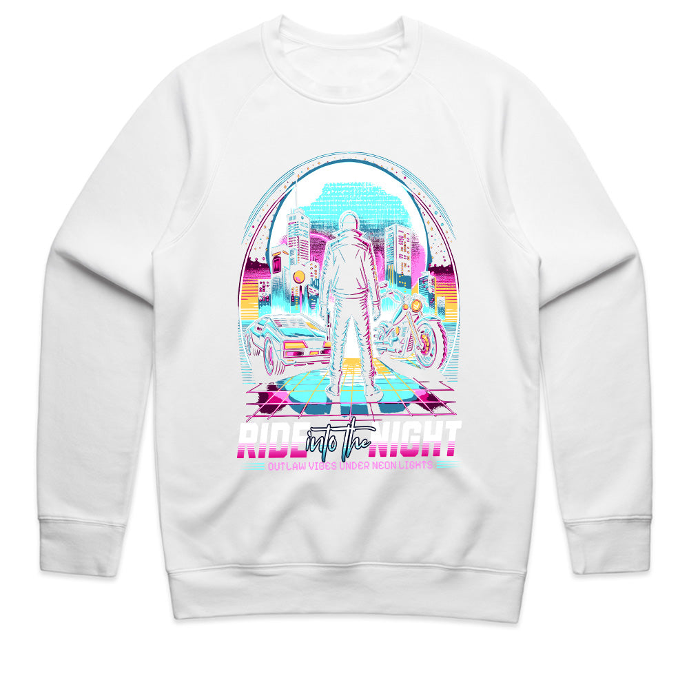 Ride Into the Night – Neon Cyberpunk Outlaw Graphic T-Shirt