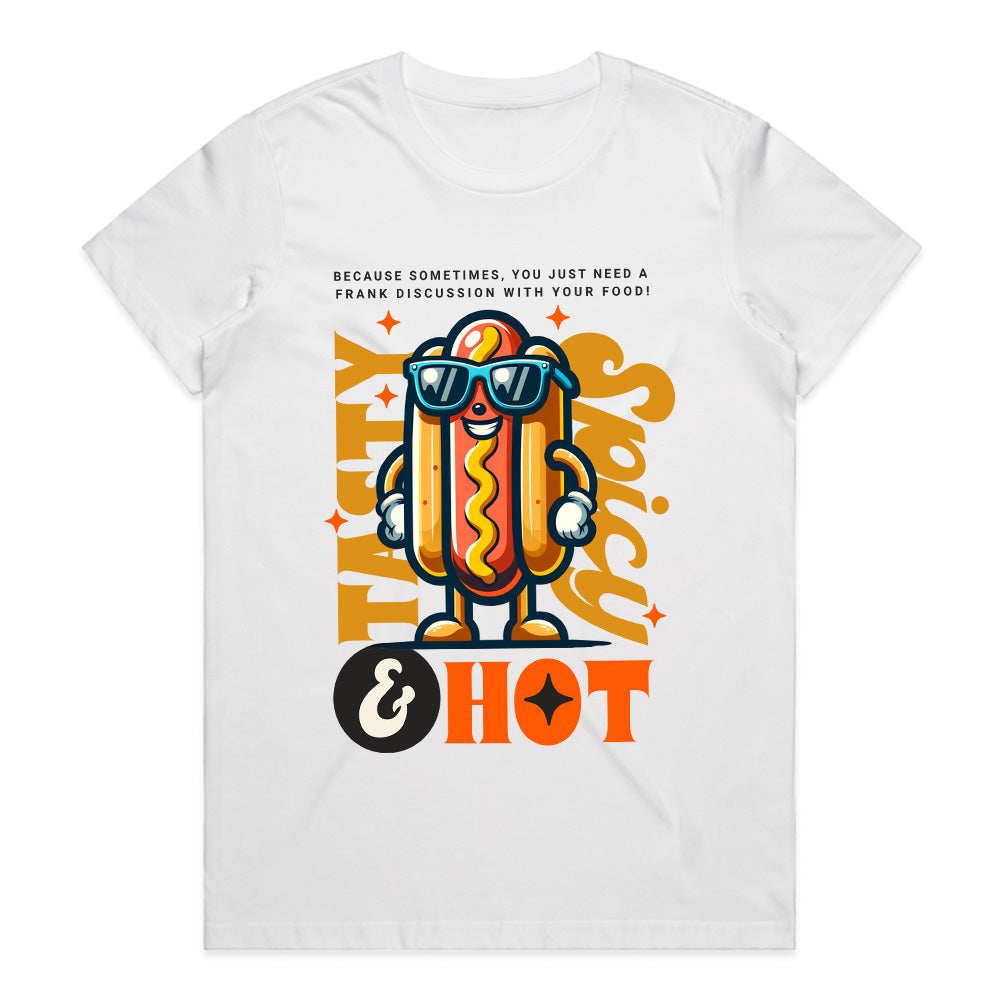 Tasty, Spicy & Hot – Cool Hot Dog Streetwear T-Shirt