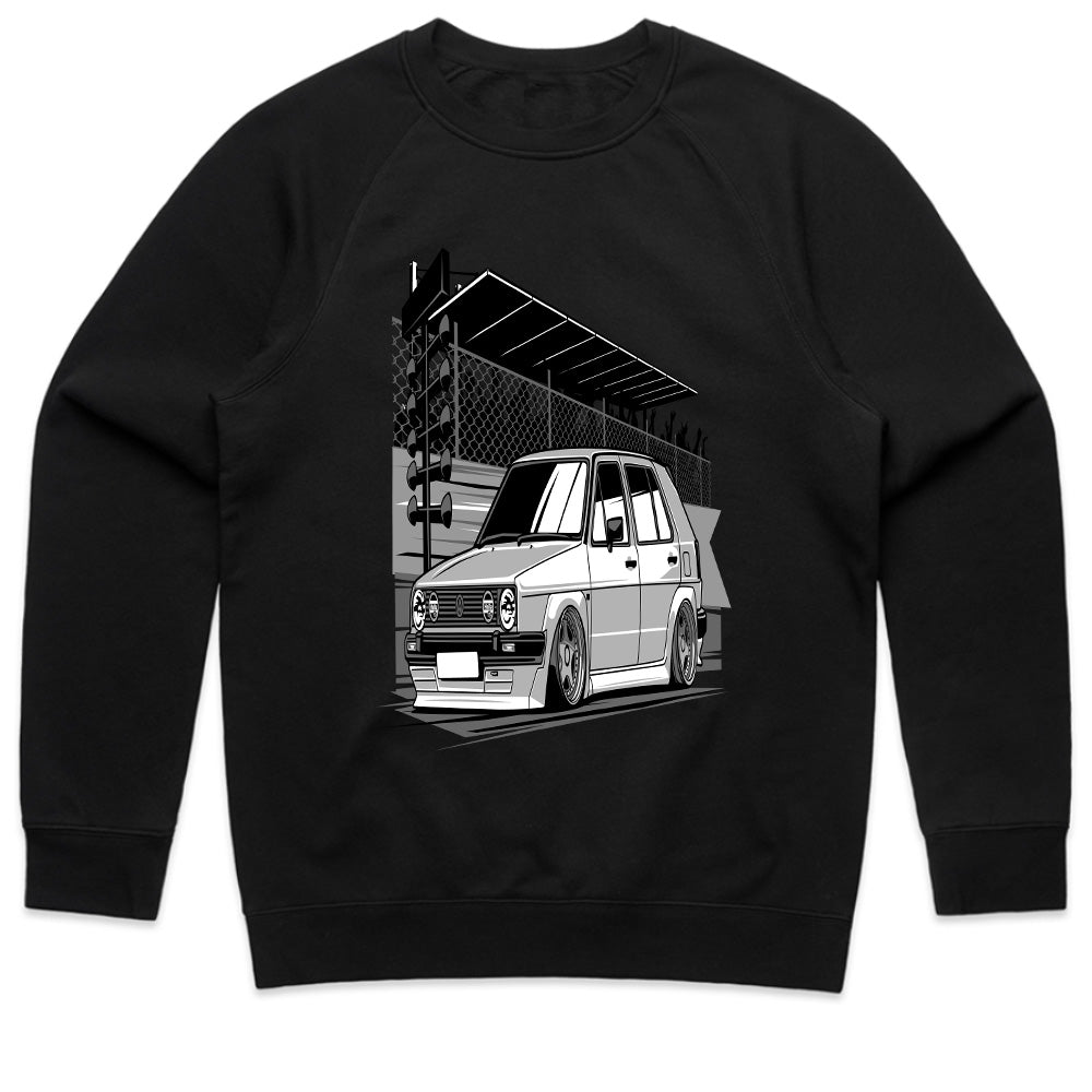 Classic VW Hatchback Drag Strip T-Shirt – Retro Performance Car Tee