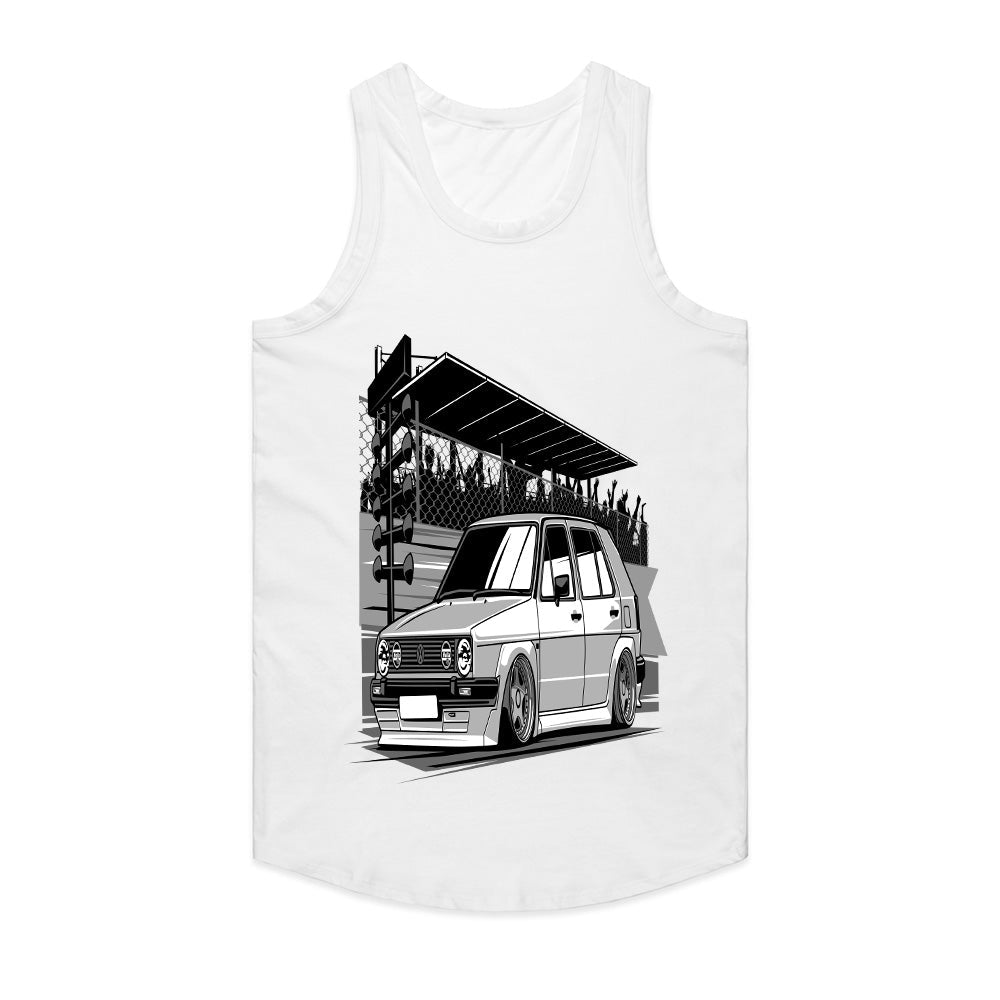 Classic VW Hatchback Drag Strip T-Shirt – Retro Performance Car Tee