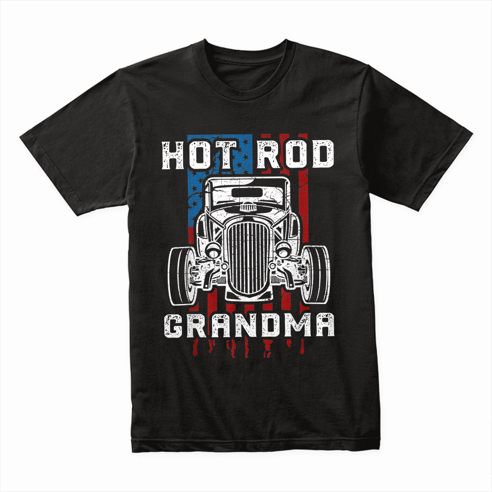 Hot Rod Grandma T-Shirt – Vintage Car & American Flag Muscle Car Tee