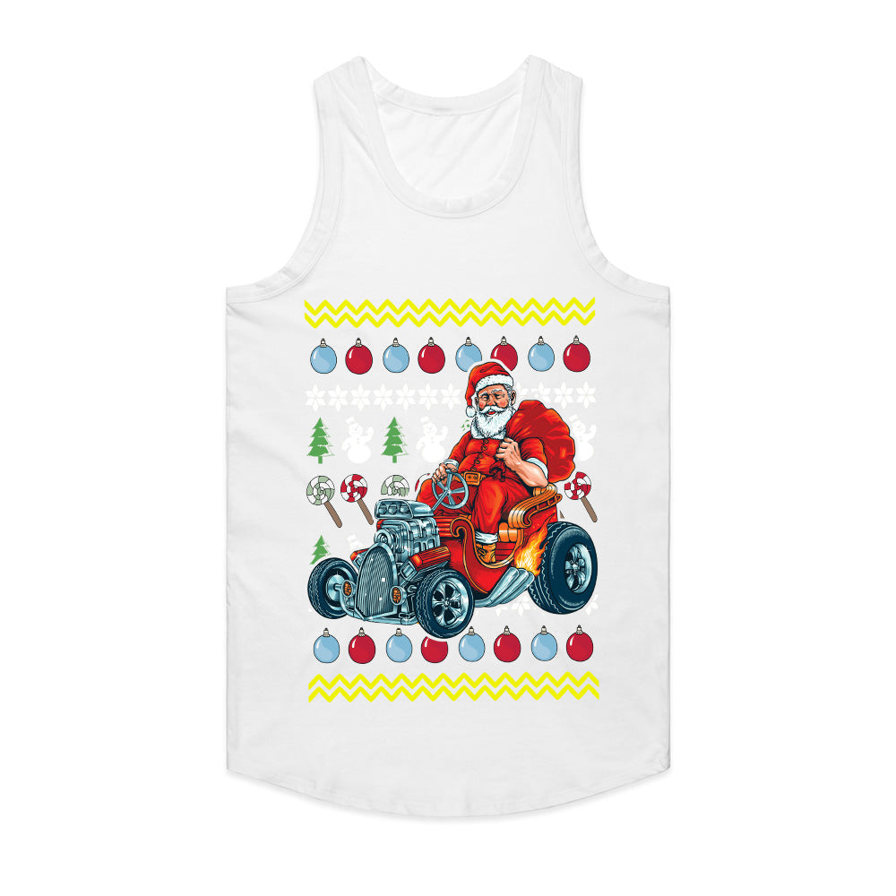 Santa’s Hot Rod Christmas T-Shirt | Funny Ugly Christmas Sweater Inspired Vintage Car Design