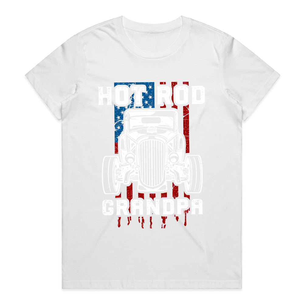 Hot Rod Grandpa T-Shirt – Vintage Muscle Car & American Flag Patriotic Tee