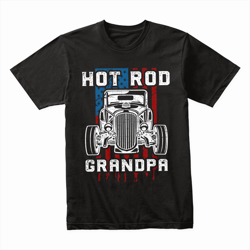 Hot Rod Grandpa T-Shirt – Vintage Muscle Car & American Flag Patriotic Tee