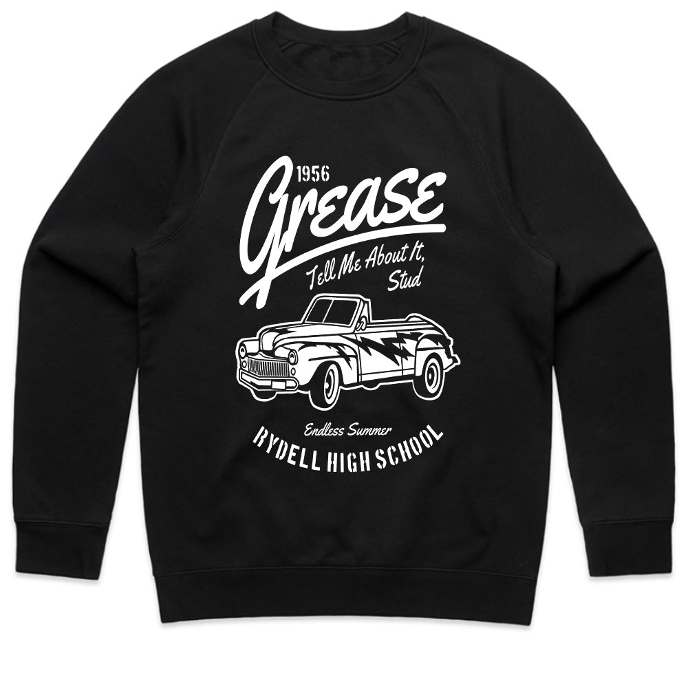 1956 Grease Movie T-Shirt | 'Tell Me About It, Stud' Vintage Car Design
