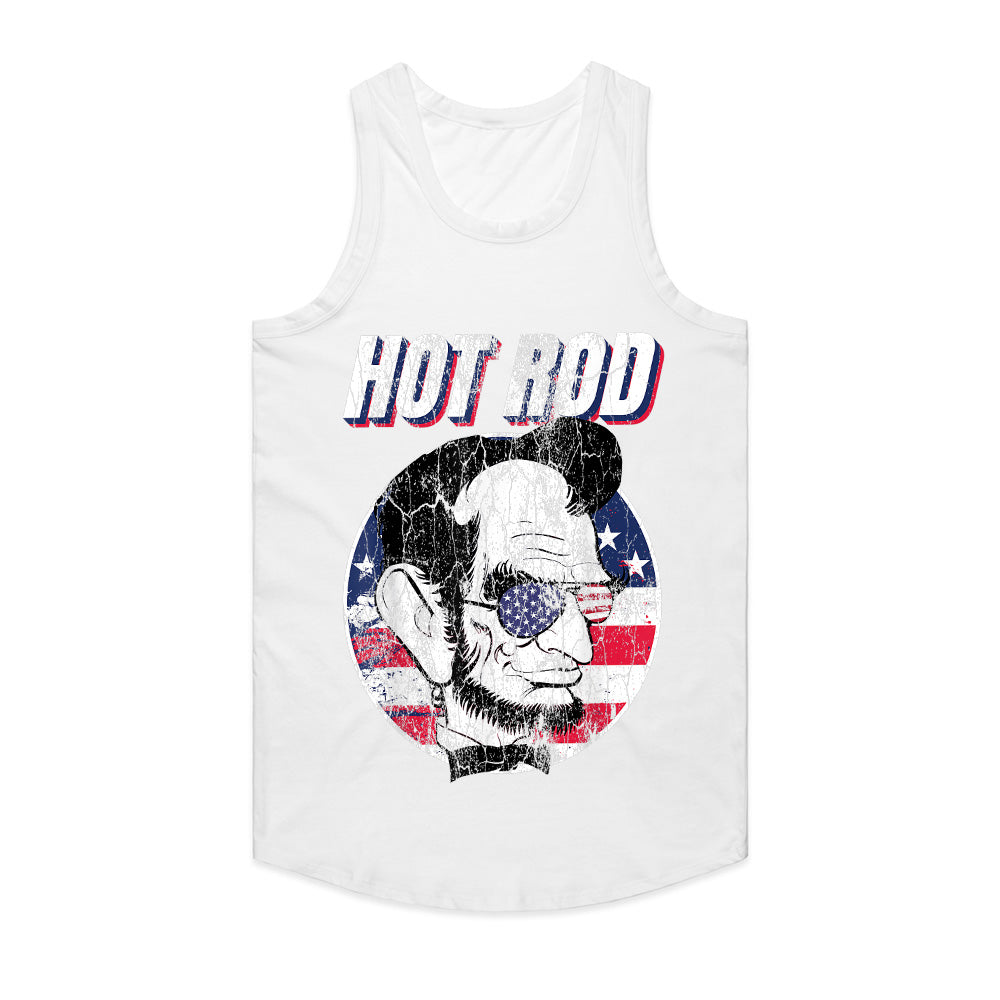 Hot Rod Abraham Lincoln T-Shirt – Patriotic Vintage Muscle Car & USA Flag Tee