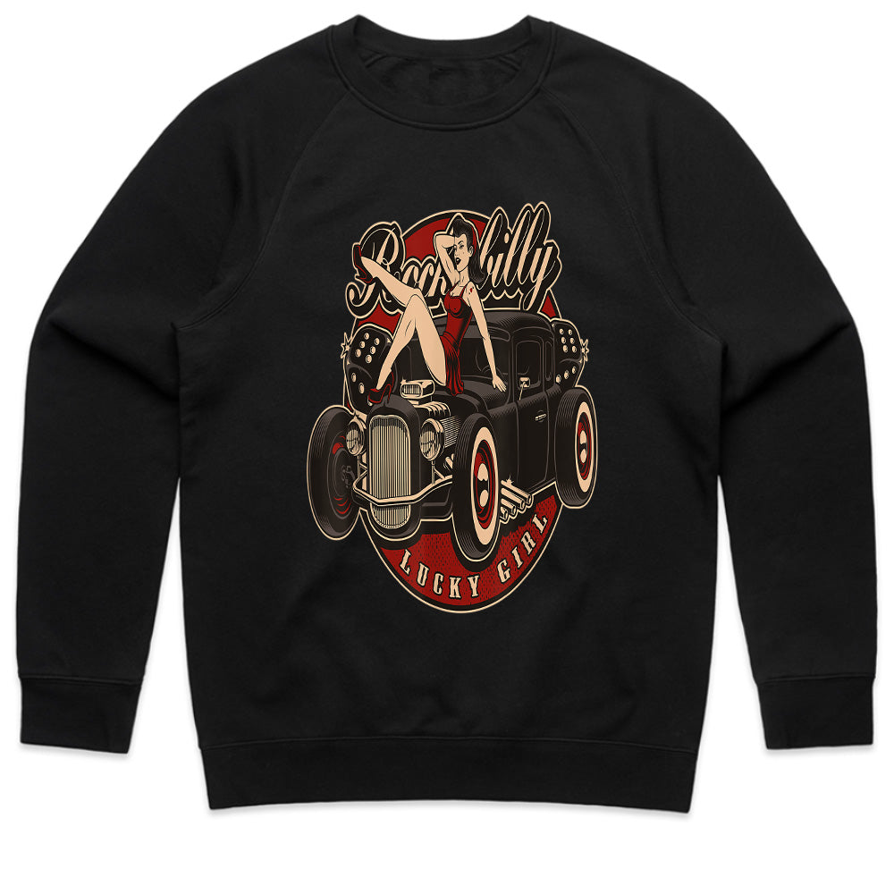Rockabilly Lucky Girl Hot Rod T-Shirt – Vintage Pin-Up & Classic Car Retro Tee