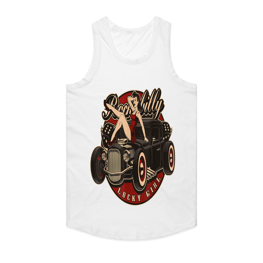 Rockabilly Lucky Girl Hot Rod T-Shirt – Vintage Pin-Up & Classic Car Retro Tee
