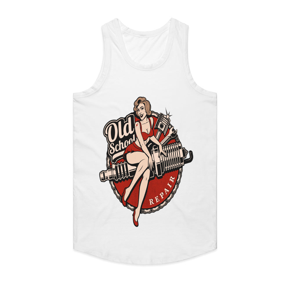 Old School Repair Pin-Up T-Shirt – Vintage Rockabilly Garage & Hot Rod Tee