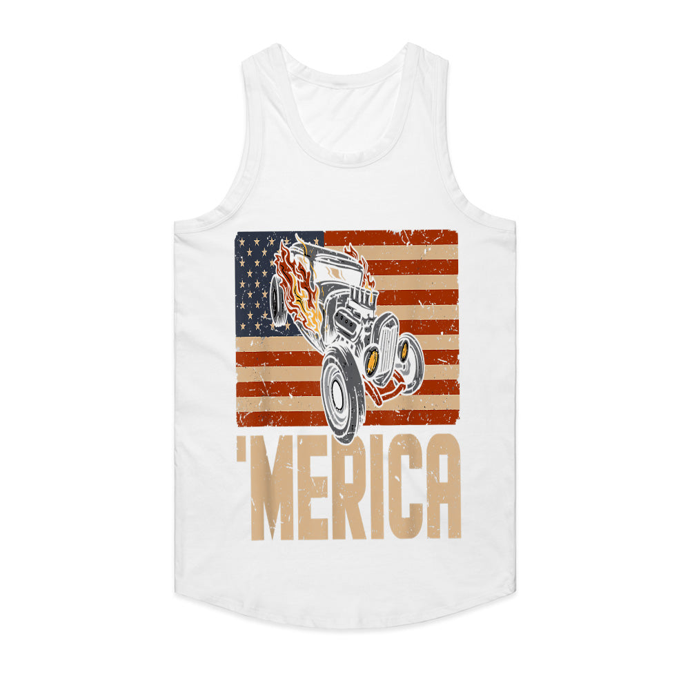 MERICA Hot Rod T-Shirt – Vintage American Flag & Muscle Car Design