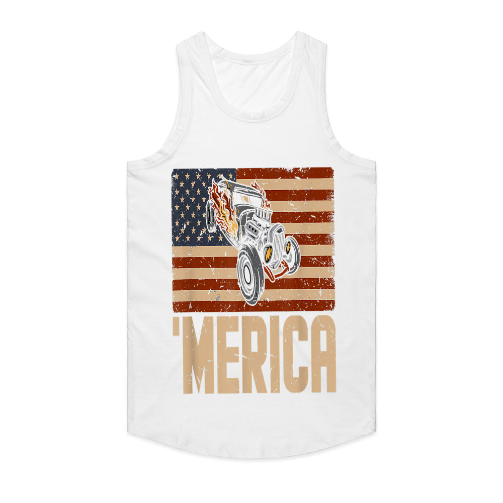 MERICA Hot Rod T-Shirt – Vintage American Flag & Muscle Car Design