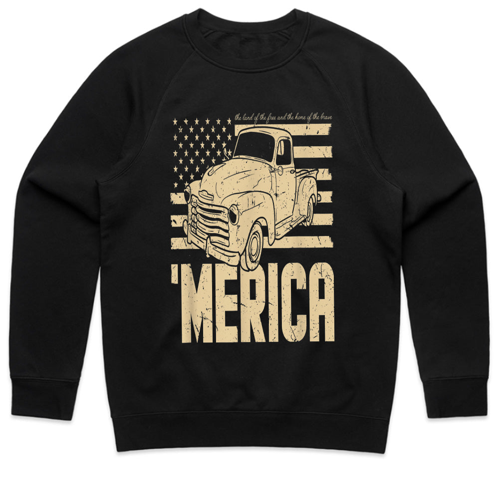 MERICA Vintage Truck T-Shirt – Classic American Flag & Retro Pickup Design