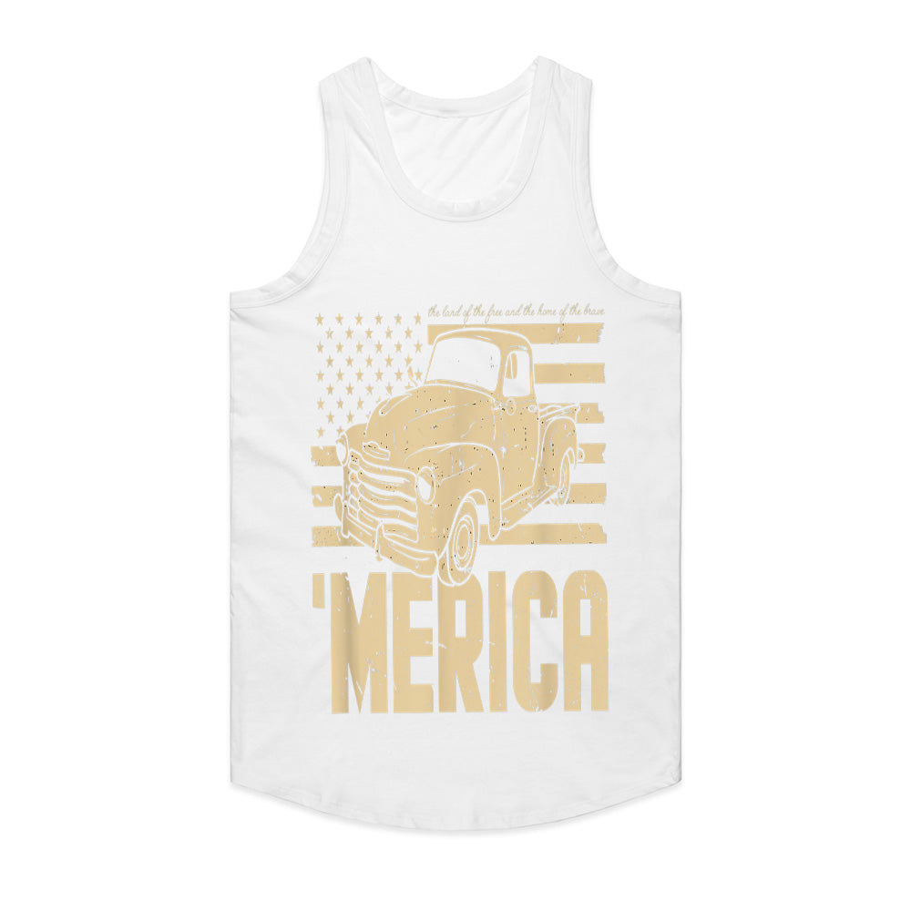 MERICA Vintage Truck T-Shirt – Classic American Flag & Retro Pickup Design