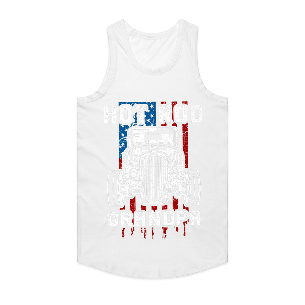 Hot Rod Grandpa – Classic American Flag Vintage Car T-Shirt