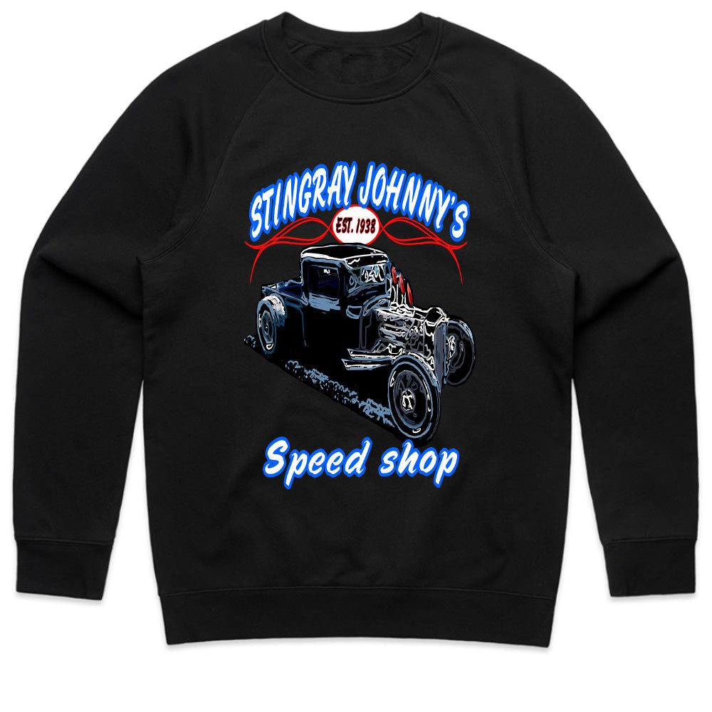 Stingray Johnny’s Speed Shop – Vintage Hot Rod Rat Rod T-Shirt