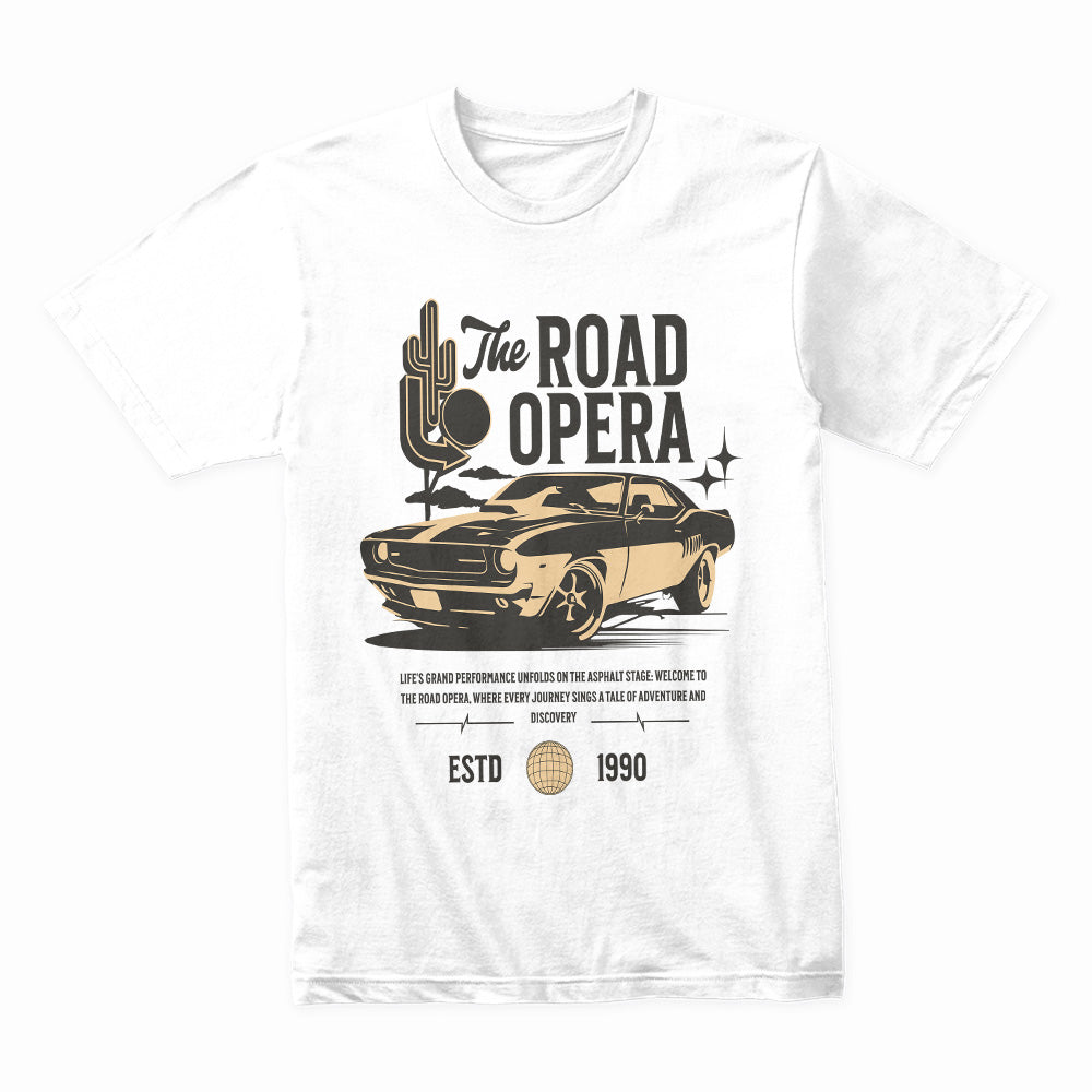 The Road Opera" Vintage Muscle Car T-Shirt – Classic Streetwear for Car Lovers