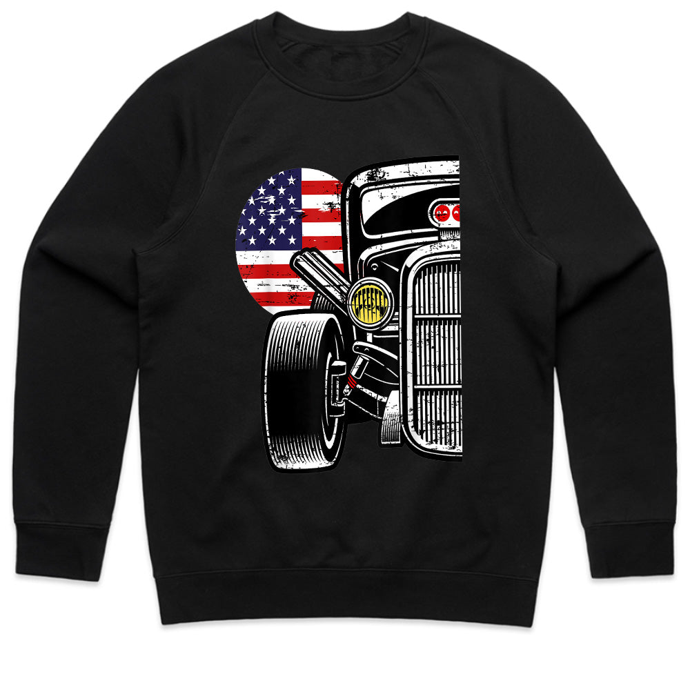 🇺🇸 Vintage Hot Rod T-Shirt – Classic American Flag Muscle Car Enthusiast Tee