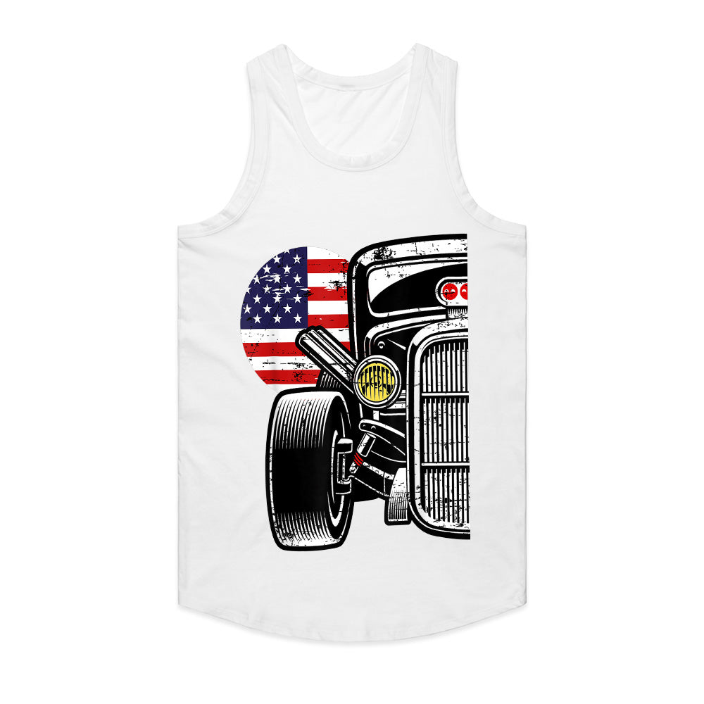 🇺🇸 Vintage Hot Rod T-Shirt – Classic American Flag Muscle Car Enthusiast Tee