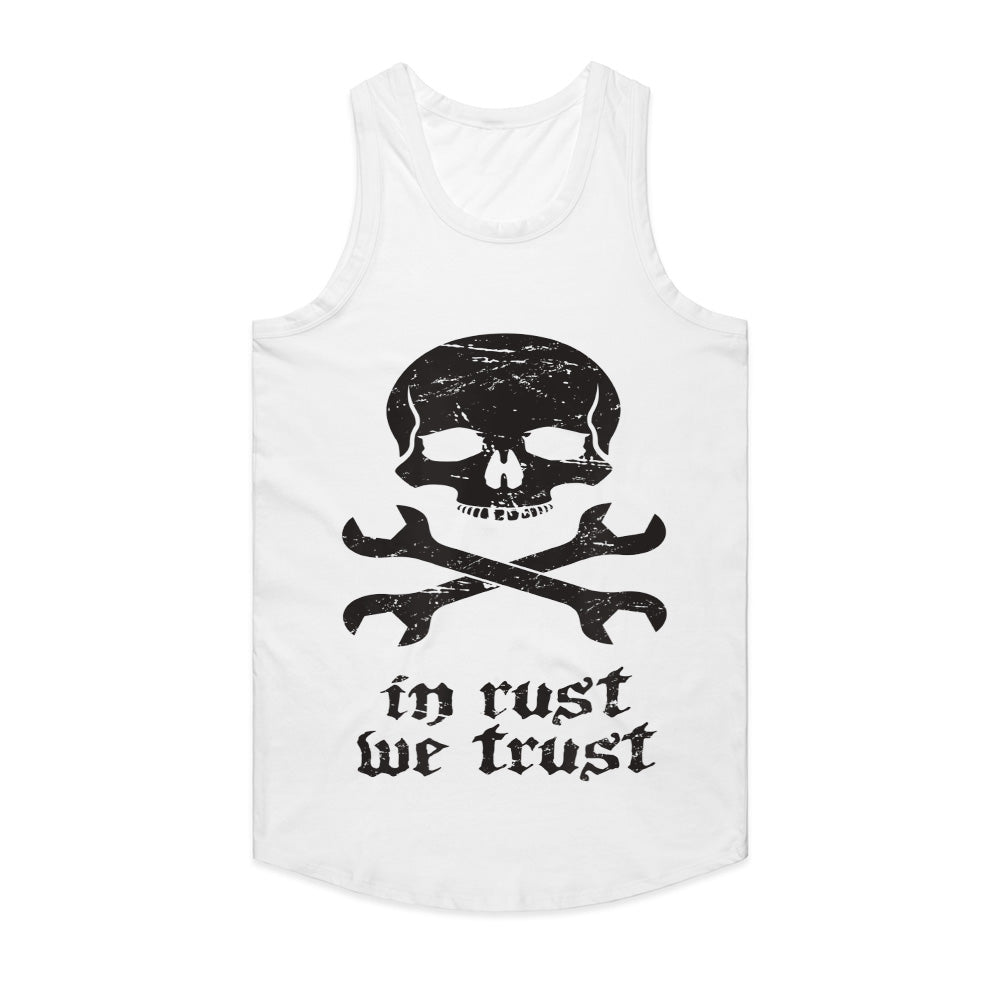 In Rust We Trust T-Shirt – Skull & Crossed Wrenches Mechanic Design