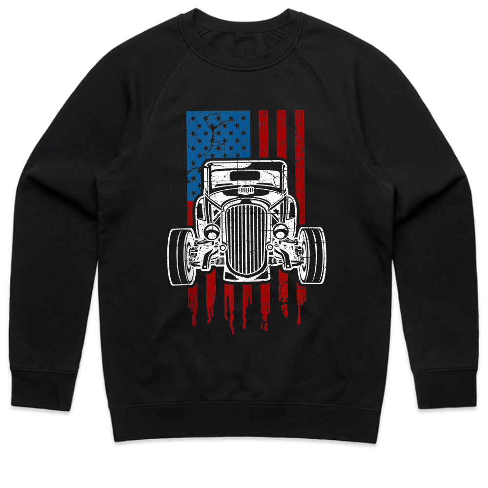 American Hot Rod – Classic Car USA Flag T-Shirt"