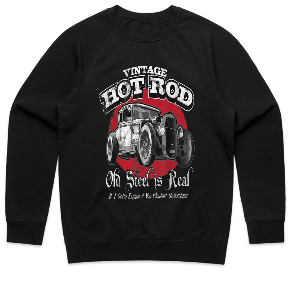 Vintage Hot Rod "Old Steel is Real" Classic Car Enthusiast T-Shirt