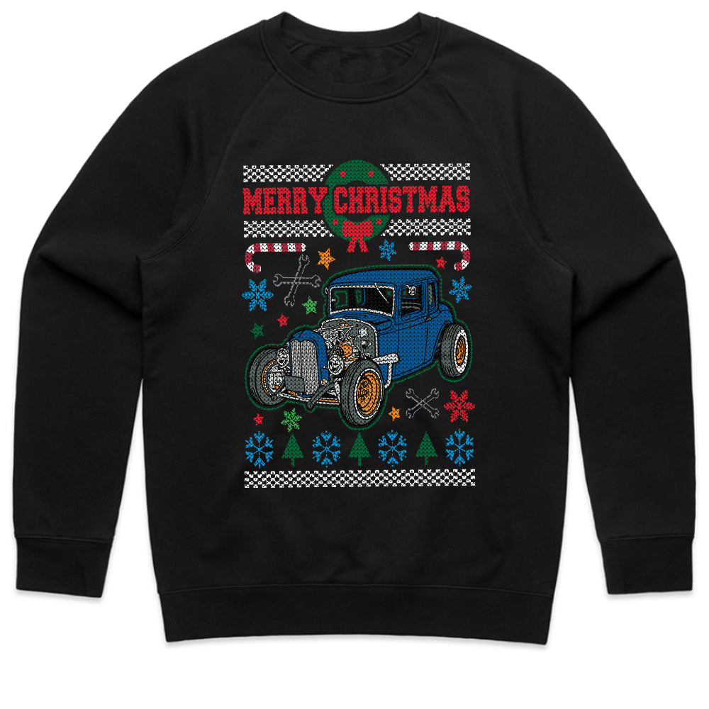 Vintage Hot Rod Ugly Christmas Sweater T-Shirt – Classic Car Holiday Gift