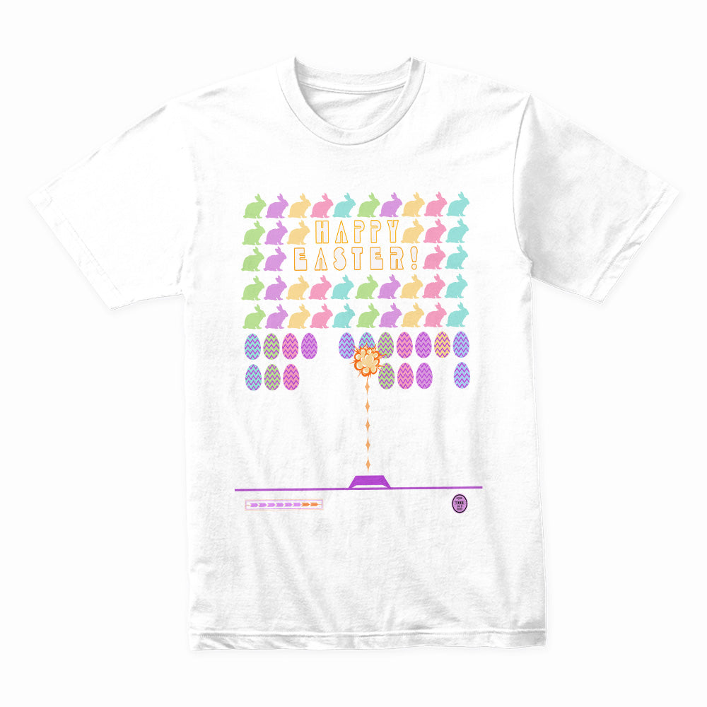 Retro Easter Arcade T-Shirt – Pixel Bunny & Egg Shooter Game