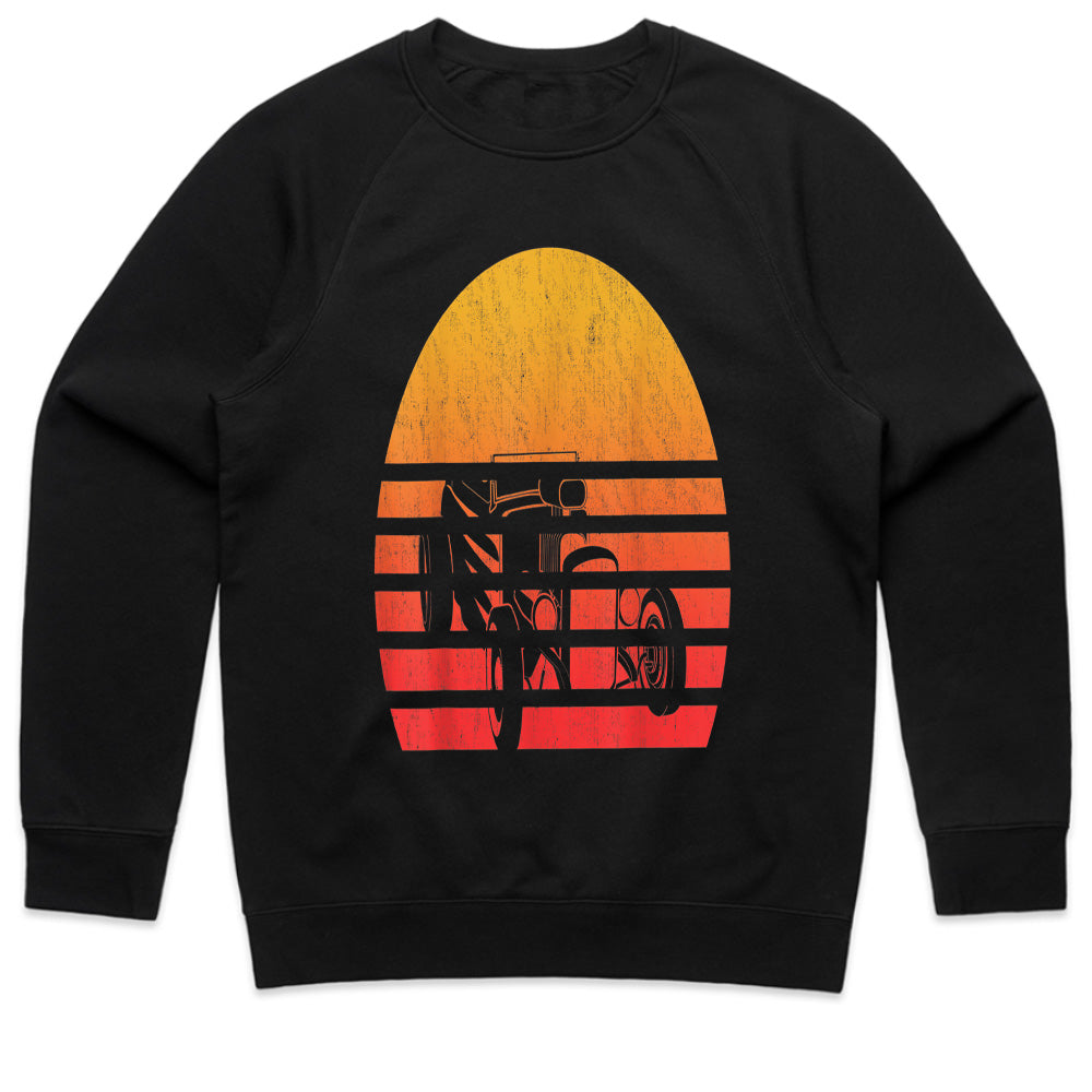 Vintage Retro Sunset Hot Rod T-Shirt – Classic Car Design with Bold Sunset Colors