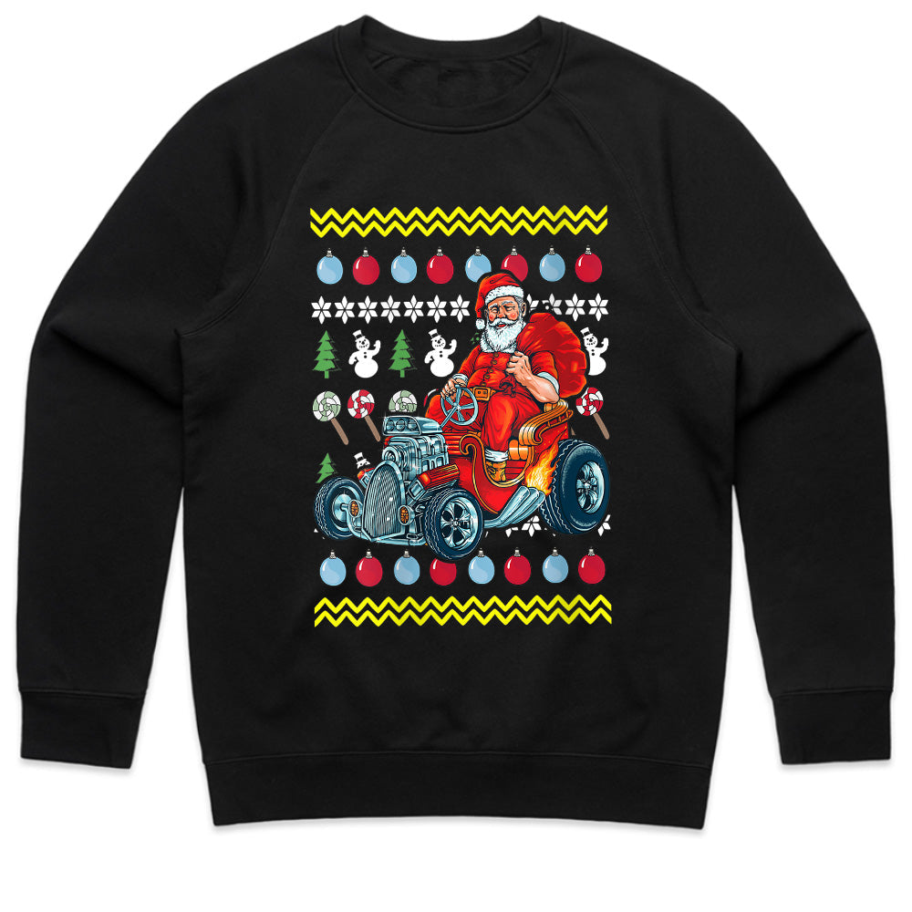 Santa’s Hot Rod Ugly Christmas Sweatshirt" – Vintage Holiday Car Enthusiast Gift
