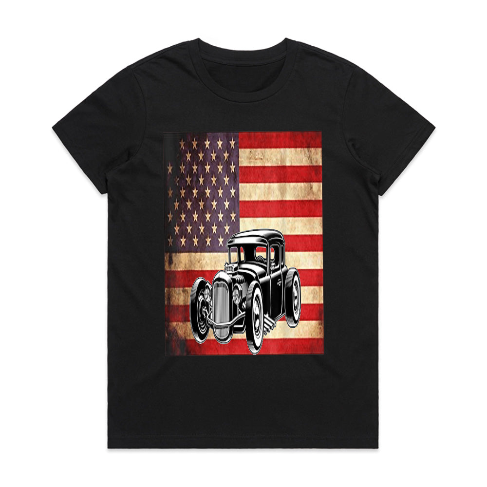 American Flag Hot Rod T-Shirt – Vintage Classic Car Enthusiast Tee