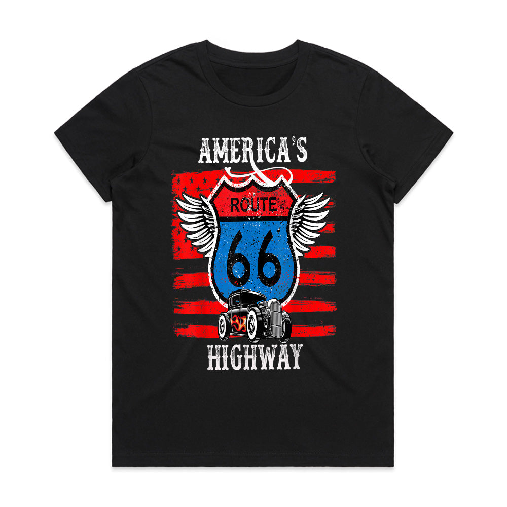 America’s Highway Route 66 Hot Rod T-Shirt – Vintage Retro Car Tee