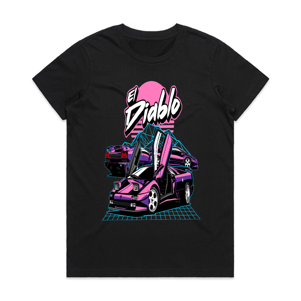 El Diablo Retro Supercar T-Shirt – 90s Neon Vibes & Exotic Speed