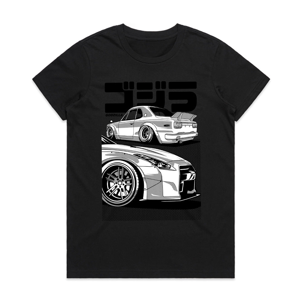 Godzilla Legends" JDM Skyline GT-R T-Shirt – Classic & Modern Duo