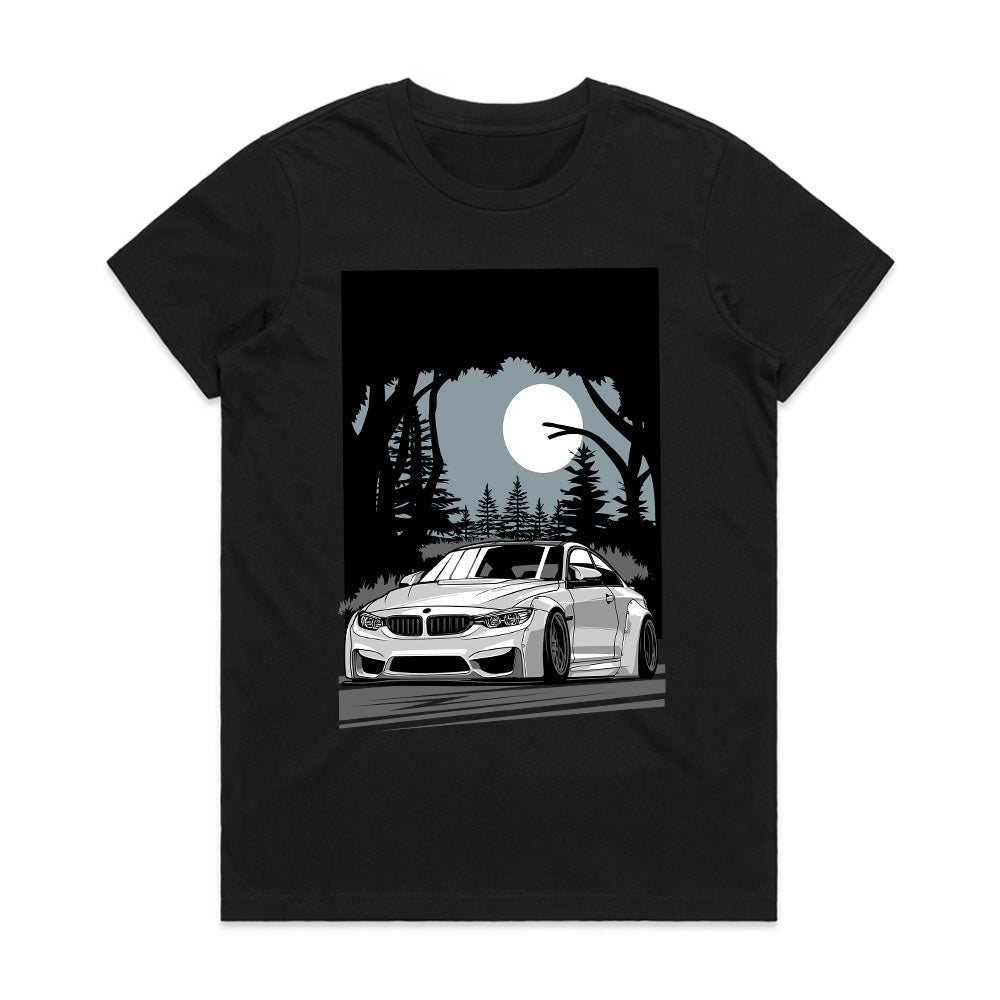 Midnight Drive – Slammed BMW Under Moonlight T-Shirt