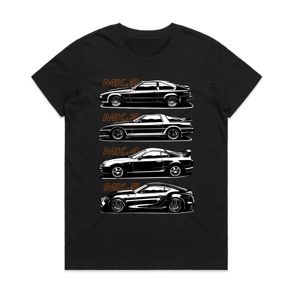 Toyota Supra Generations T-Shirt – MK2, MK3, MK4, MK5 Evolution
