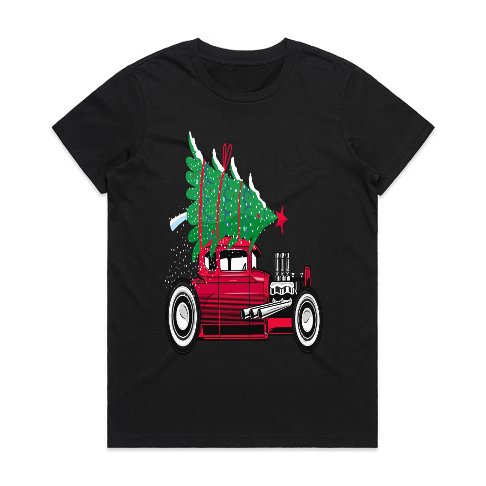 Classic Red Hot Rod Christmas Tee – Vintage Holiday Car Lover's Shirt