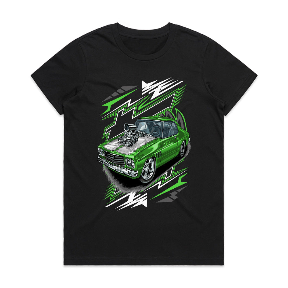 Green Machine Race Car Graphic T-Shirt – High-Speed Performance Design for Car Enthusiasts