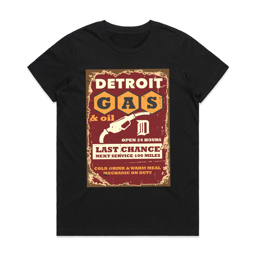 Detroit Cruise Vintage Gas Station T-Shirt – Classic Hot Rod & 24-Hour Service Design