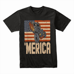 MERICA Hot Rod T-Shirt – Vintage American Flag & Muscle Car Design