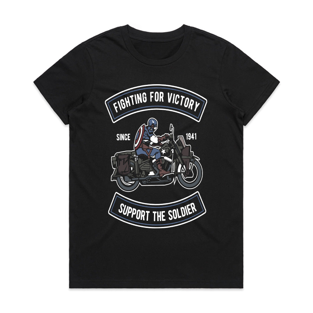 Fighting for Victory – Support the Soldier T-Shirt | Vintage Military Motorcycle Design