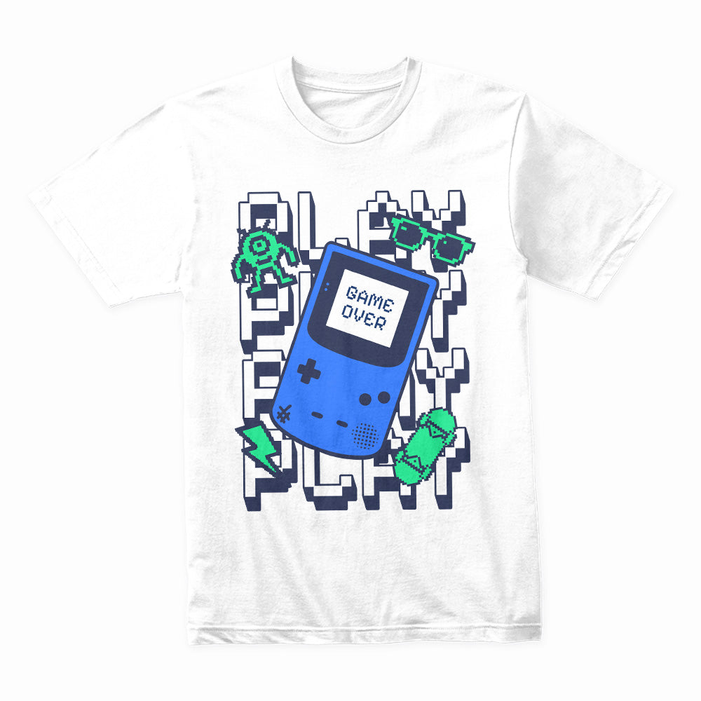 Retro Handheld Gamer T-Shirt – Play Play Play Pixel Art