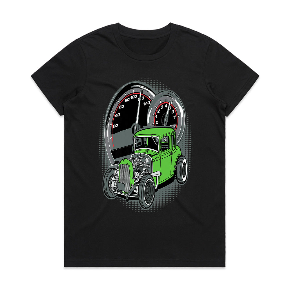 Green Rat Rod Car T-Shirt | Vintage Speedometer Hot Rod Shirt