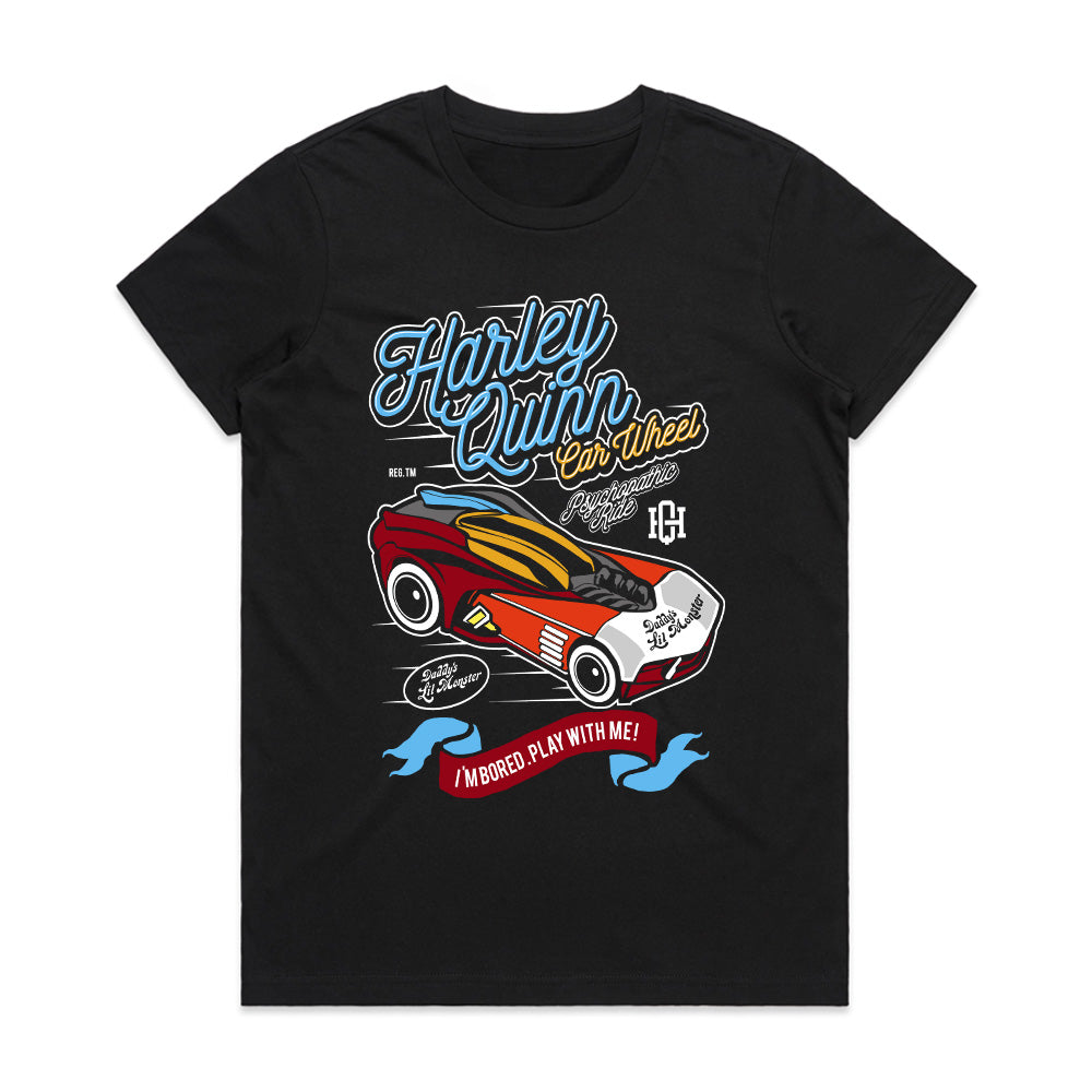 Harley Quinn "Car Wheel" T-Shirt – Playfully Wild Ride!