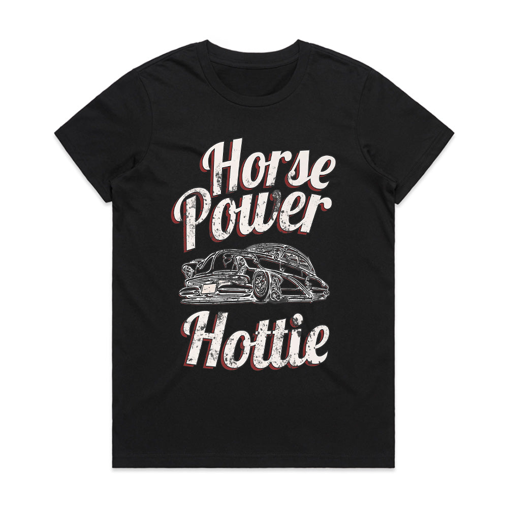 Horsepower Hottie T-Shirt | Vintage Hot Rod, Fast Cars, and Powerful Engines Design